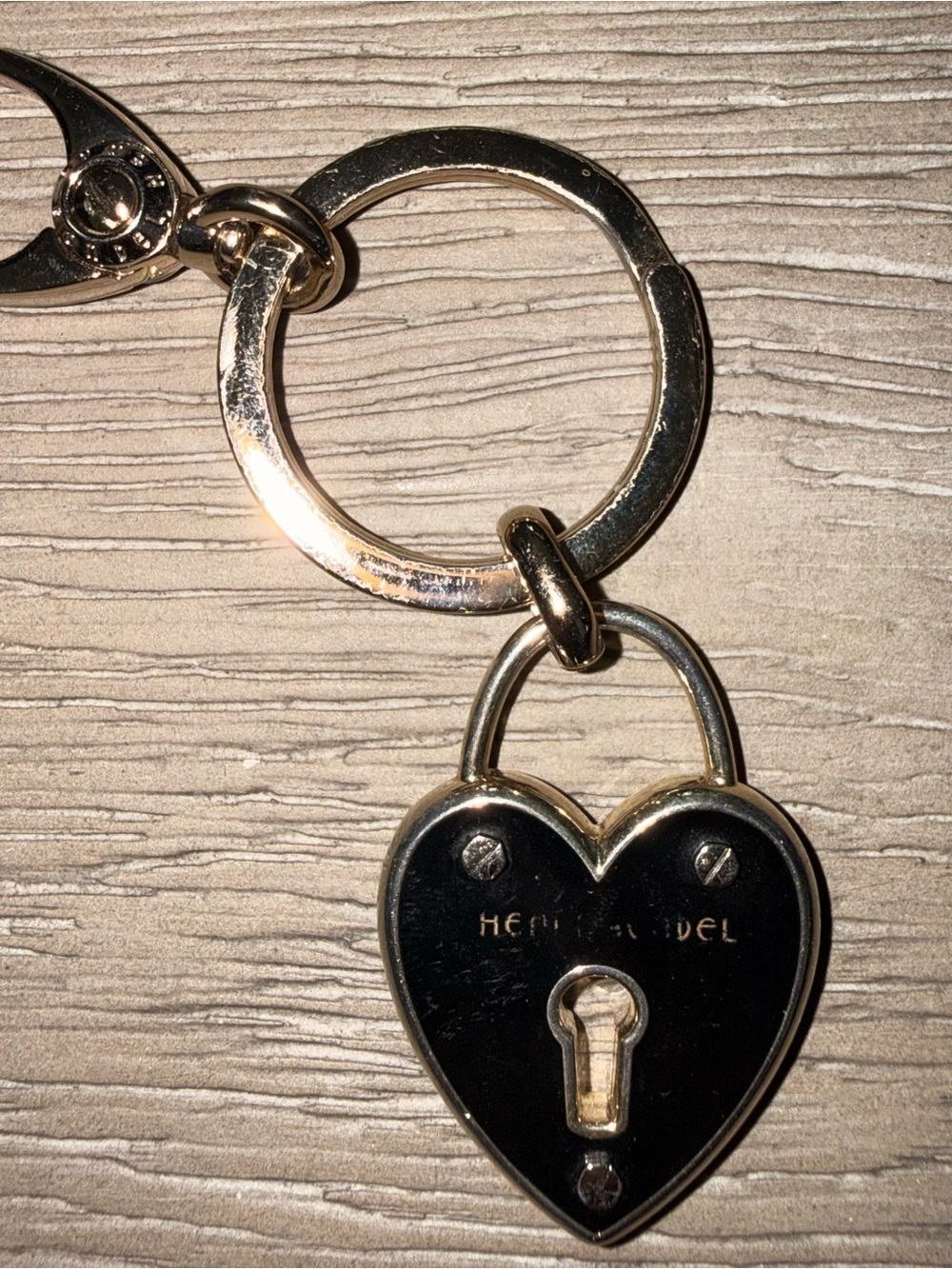 Henri Bendel Stripe Brown Heart Keychain Clip - Picture 2 of 2